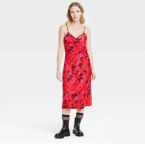 A New Day Red and Black Slip Midi Dress